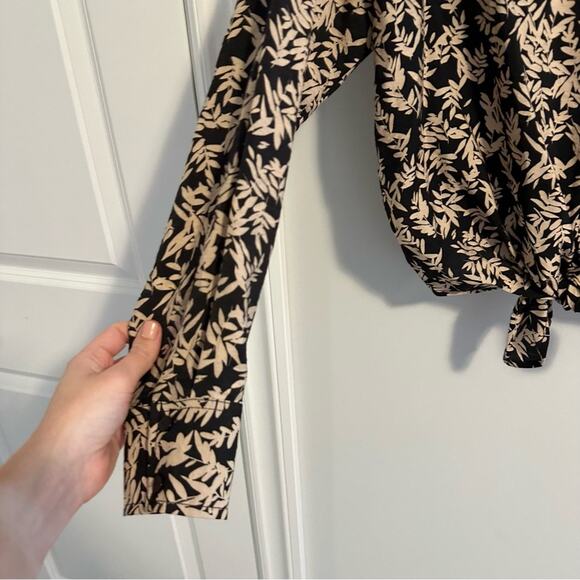 Ba&sh Black Cream Floral Printed Button Front Tie Front Blouse Top XS - Picture 11 of 12